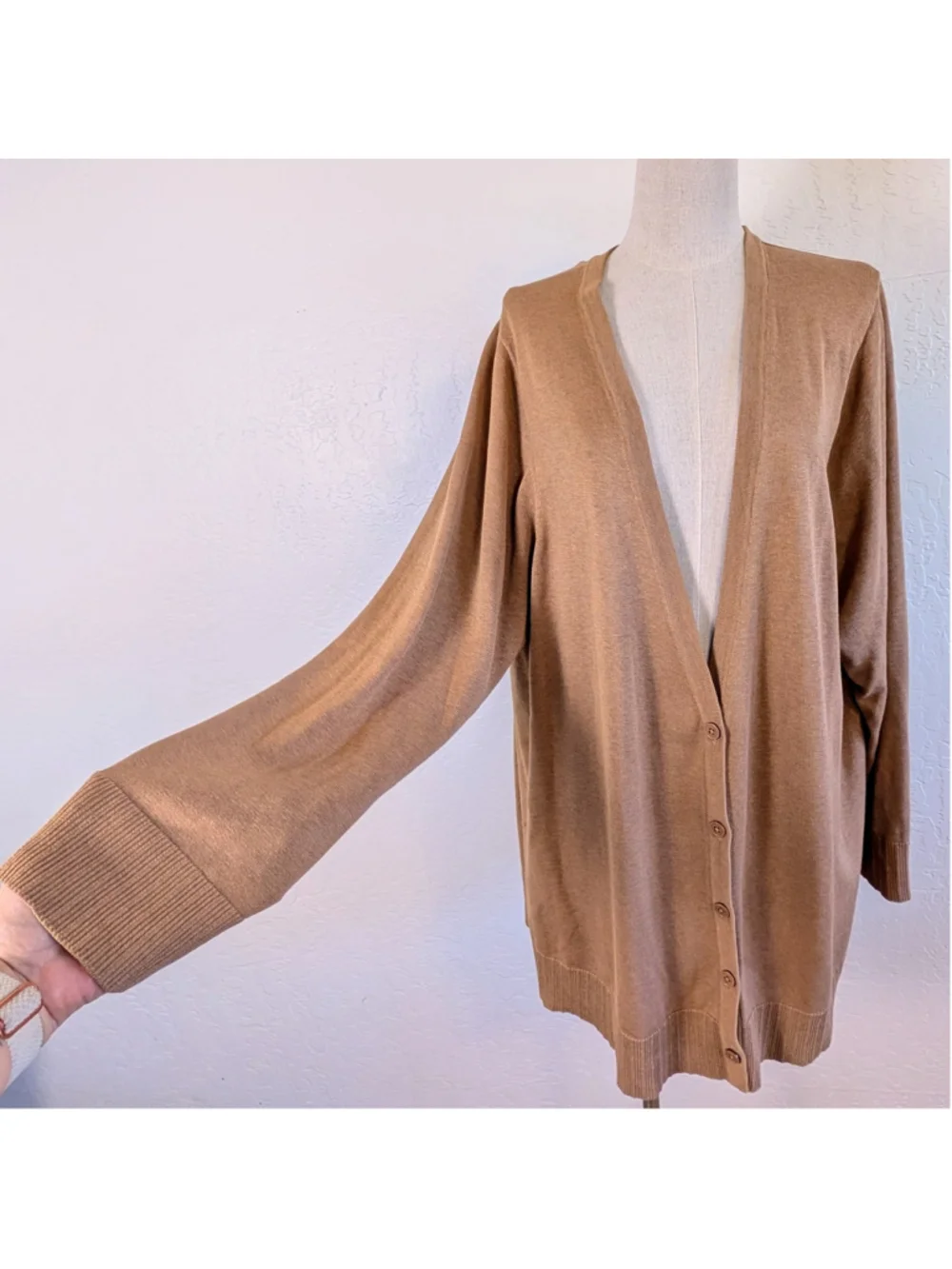 Coldwater Creek 3X Silk Blend Cardigan Camel Neutral Capsule Longline Sweater